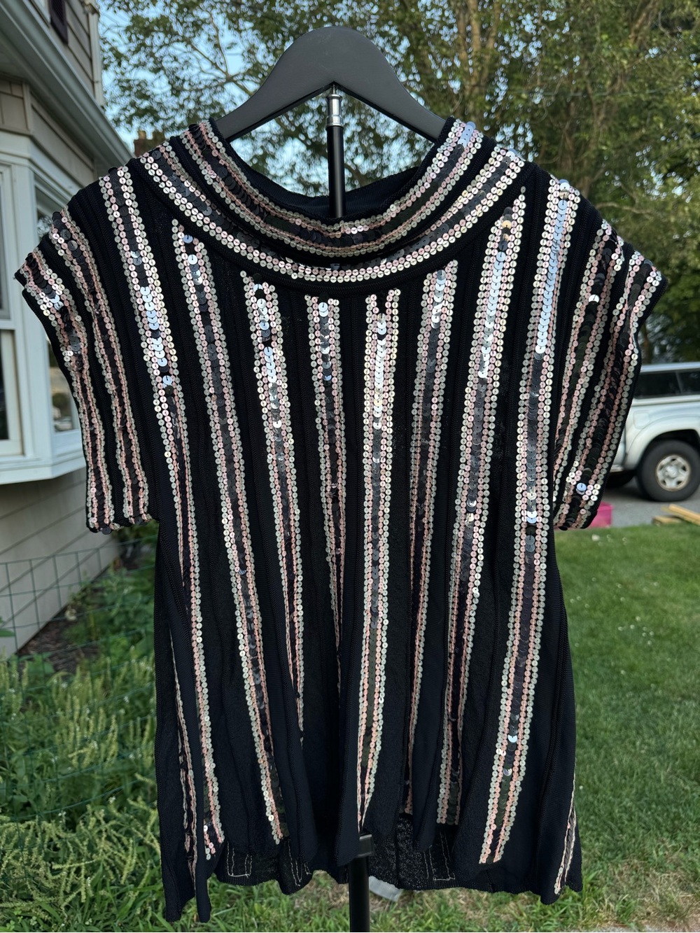 Missoni Black Short-Sleeve Sequin Stripe Top